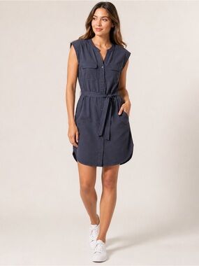 Serra Utility Shirt Dress grey Button Front Tie Waist Casual Midi Dress